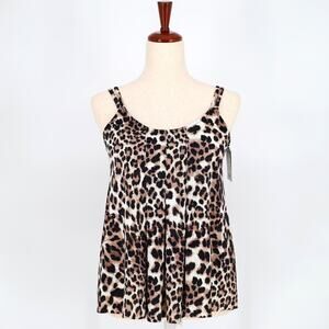 Swim Solutions Women Animal Print Pleat-Front Swimwear Tankini Top Size 10